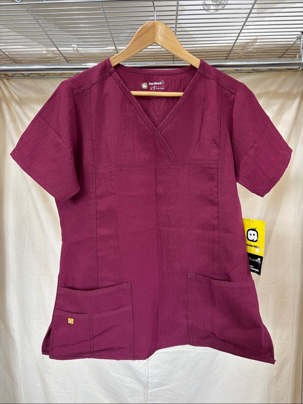 WonderWink Women's Short Sleeve V-Neck Scrub Top in Berry